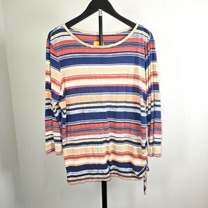 Ruby Rd XL Striped Tunic Top Rayon Spandex 3/4 Sleeve Tie Hem Boho Womens